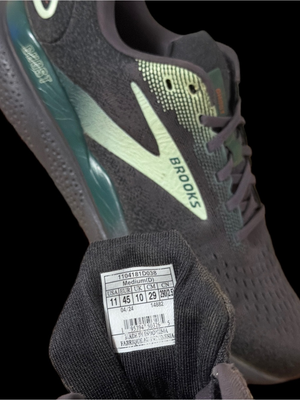 Brooks Ghost 16 Mens size 11 Running Shoes Blackened Pearl/June Bug Green - Picture 12 of 12